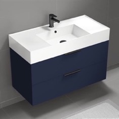 40 inch Blue Floating Bathroom Vanity, Modern